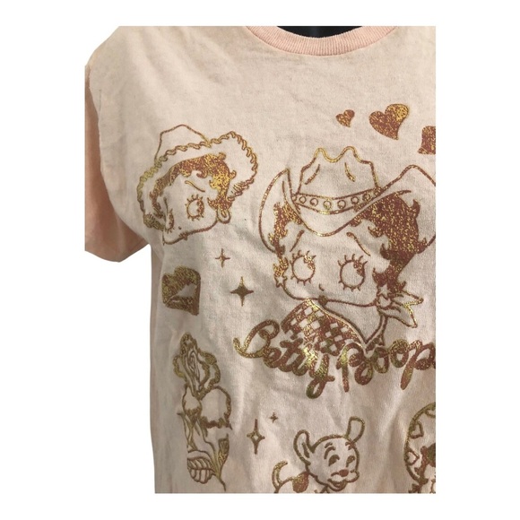Betty Boop salmon peach gold graphic print‎ western themed tshirt size XS new - Picture 6 of 15